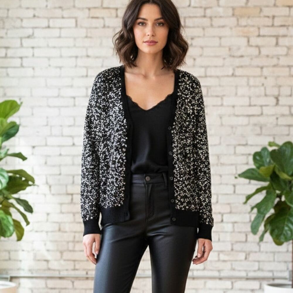 Alice + Olivia Women's Wool Sequin Cardigan Sweater size Medium